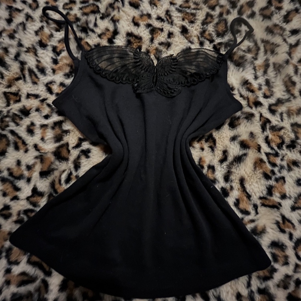 Black Lace Butterfly Y2K tank top